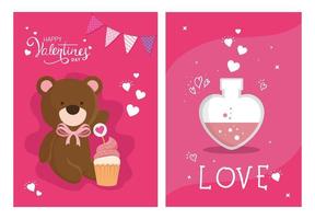 set cards happy valentines day with decoration vector