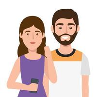 young couple avatar character icon vector