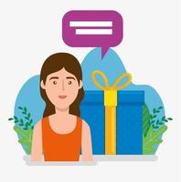 young woman with speech bubble and gift box vector