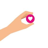 hand and button with heart isolated icon vector