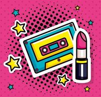 cassette music with lipstick pop art style icon vector