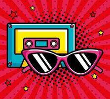 cassette music with sunglasses pop art style icon vector