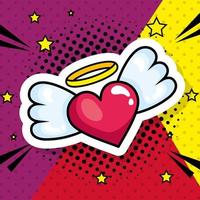 heart with wings pop art style icon vector