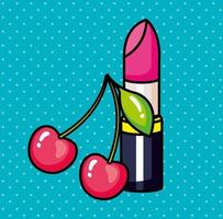 lipstick with cherries pop art style icon vector