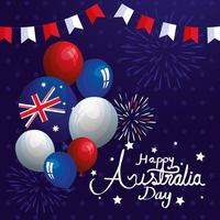 feliz día de australia con decoración de globos de helio vector