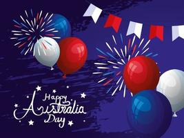 feliz día de australia con globos de helio y guirnaldas colgando vector