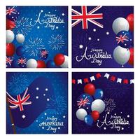 set poster of happy australia day with decoration vector