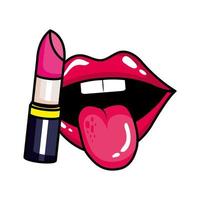 lápiz labial con boca sexy icono de estilo pop art vector