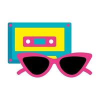 Cassette de música con gafas de sol icono de estilo pop art vector