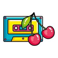 cassette music with cherries pop art style icon vector