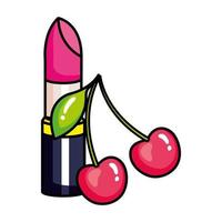 lápiz labial con cerezas icono de estilo pop art vector