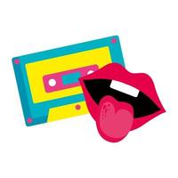 música en cassette con boca sexy icono de estilo pop art vector