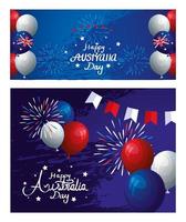 set poster of happy australia day with decoration vector