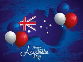 happy australia day with map and flag vector