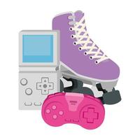 roller skate with control and video game handle of nineties vector