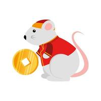 cute rodent rat with golden coin vector