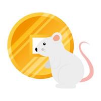 cute rodent rat with golden coin vector