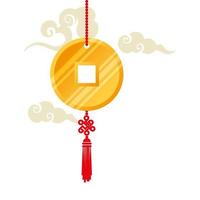 golden coin feng shui hanging isolated icon vector