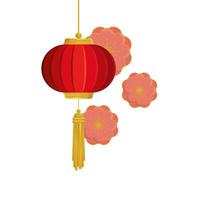 linterna china colgando con flores icono aislado vector