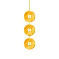 golden coins feng shui hanging isolated icon vector