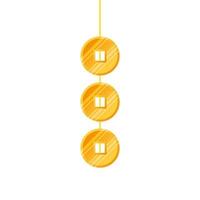 golden coins feng shui hanging isolated icon vector