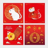 set poster of happy new year chinese with decoration vector