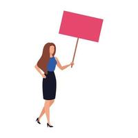 business woman with protest placard isolated icon vector