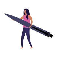 business woman with pen avatar character vector