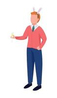 Man in sweater holds glass semi flat color vector character. Standing figure. Full body person on white. Christmas party isolated modern cartoon style illustration for graphic design and animation