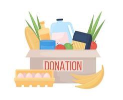 Donation box with food semi flat color vector item. Full realistic object on white. Supply for humanitarian aid isolated modern cartoon style illustration for graphic design and animation