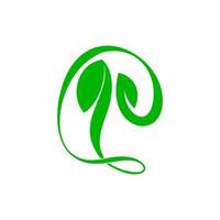 curvas abstractas simples naturaleza verde hoja símbolo logo vector