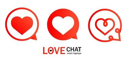 Abstract illustration with red heart chat logo for app design. Talk bubble. Contact icon vector set.