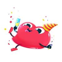 Red happy heart character. Cute face with big eyes and hands and legs. Vector cartoon illustration for kids