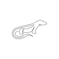One continuous line drawing of dangerous komodo dragon for company logo identity. Wild protected reptile animal mascot concept for conservation national park. Single line draw design illustration vector