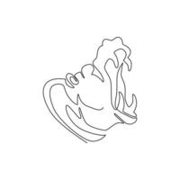 One continuous line drawing of big cute hippopotamus head for company logo identity. Huge wild hippo animal mascot concept for national safari zoo. Single line draw design vector graphic illustration