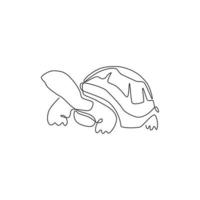 One single line drawing of big land tortoise for social company logo identity. Adorable creature reptile animal mascot concept for conservation foundation. Continuous line draw design illustration vector