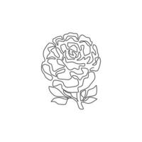 One continuous line drawing of beauty fresh herbaceous plant for garden logo. Printable decorative peony flower concept for fashion fabric textile. Trendy single line draw design vector illustration