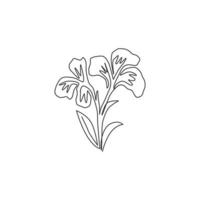 dibujo de línea continua única del logotipo de belleza canna fresca para jardín. Cartel imprimible decorativo concepto de flor de lirio de canna para tarjeta de invitación de boda. Ilustración de vector de diseño de dibujo de una línea moderna