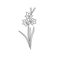 One continuous line drawing beauty fresh narcissus of garden logo. Printable decorative daffodil flower concept for wall decor home art poster print. Modern single line draw design vector illustration