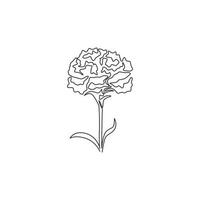 Single one line drawing of beauty fresh carnation for home wall decor poster print art. Decorative clove pink flower concept for greeting card. Trendy continuous line draw design vector illustration