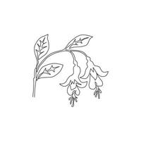 One continuous line drawing of beauty fresh fuchsia for home wall decor poster print art. Decorative shrubs flower plant concept for invitation card. Trendy single line draw design vector illustration