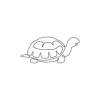 One single line drawing of big land tortoise for social company logo identity. Adorable creature reptile animal mascot concept for conservation foundation. Continuous line draw design illustration vector