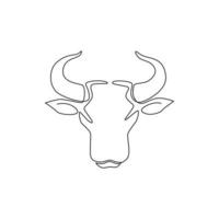 One continuous line drawing of luxury head buffalo for multinational company logo identity. Luxury bull mascot concept for energy drink. Dynamic single line draw vector graphic design illustration