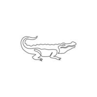 One single line drawing of river swamp alligator for logo identity. Scary reptile animal crocodile concept for national zoo icon. Trendy continuous line draw graphic design vector illustration