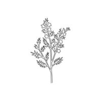 Single one line drawing beauty fresh common heather for garden logo. Decorative of calluna vulgaris concept for home decor wall art poster print. Modern continuous line draw design vector illustration