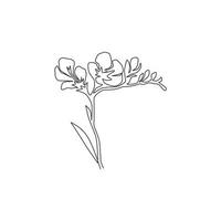 Single continuous line drawing of beauty fresh freesia for home wall decor art poster print. Decorative herbaceous flower concept for floral card frame. Modern one line draw design vector illustration