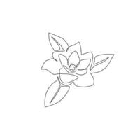 Single continuous line drawing beauty fresh magnoliaceae for home art wall decor poster print. Decorative magnolia flower concept for floral card frame. Modern one line draw design vector illustration