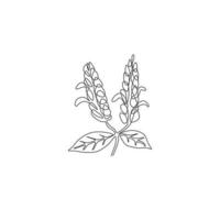 Dibujo de una sola línea Beauty Fresh Pachystachys Lutea para logo de jardín. Flor decorativa de la planta de la piruleta para el arte de la impresión del cartel de la pared de la decoración casera. Ilustración de vector de diseño de dibujo de línea continua moderna