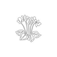 Dibujo de línea continua única Beauty Fresh Swinebread Cyclemen para decoración del hogar Impresión de póster de arte de pared. flor decorativa de pan de sowbread para marco de tarjeta floral. Ilustración de vector de diseño de dibujo de una línea moderna