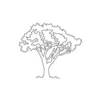 Single continuous line drawing beautiful marula tree for home decor wall art poster print. Decorative sclerocarya birrea plant for national park logo. Modern one line draw design vector illustration